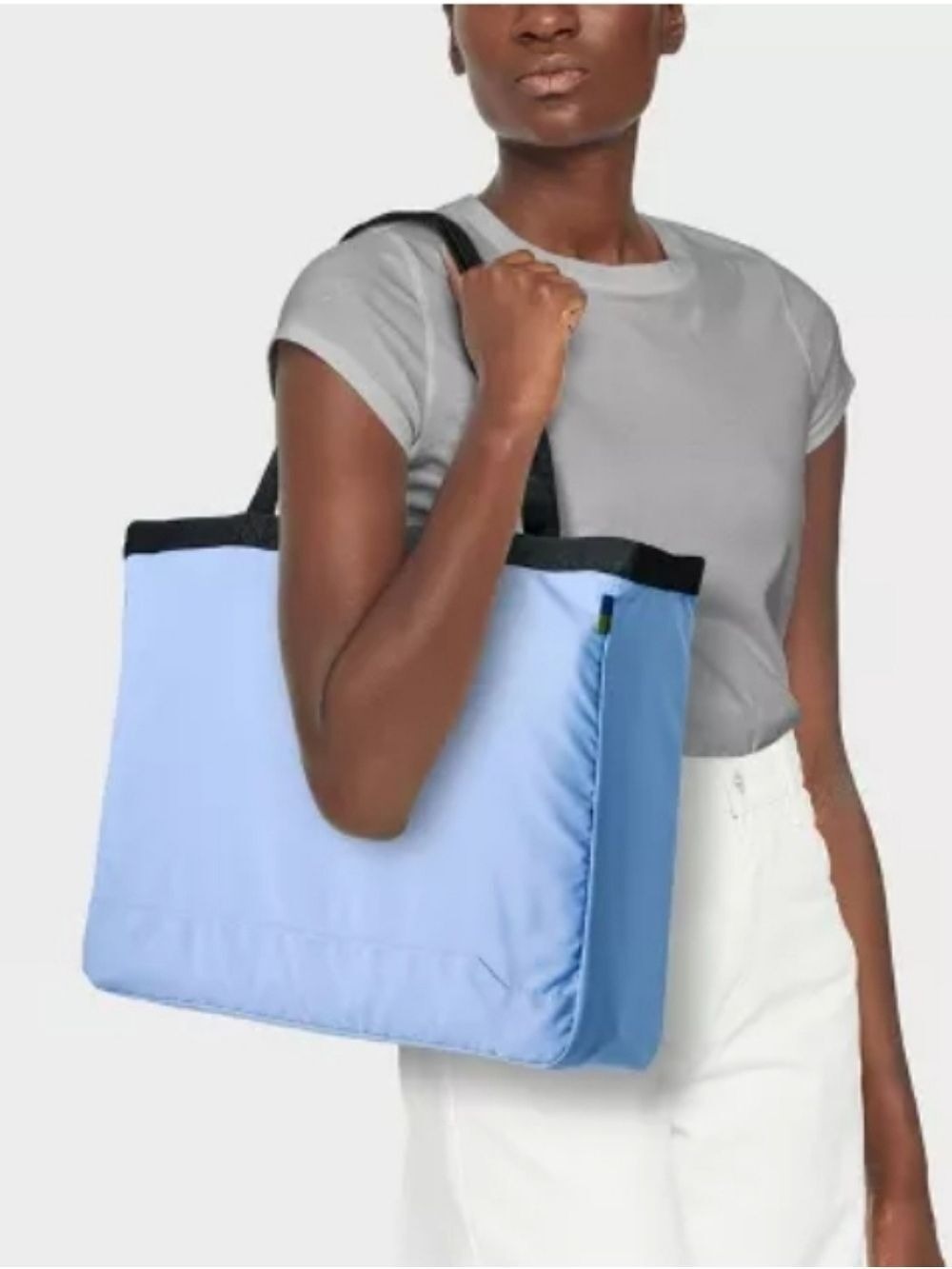 Target Light Blue Packable Travel Tote Bag with Black Trim - Casual Shoulder Bag
